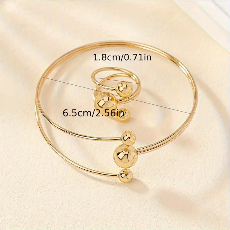 Gold and Silver Small Ball Clip Large Ball Level Bracelet Ring Set Women's Simple Fashion Personalized Wrist Finger Jewelry
