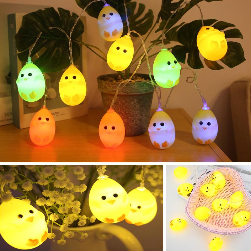 10LED dekoracja na przyjęcie wielkanocne wielkanocny królik pasek światła mały żółty kurczak girlanda LED Fairy Light Happy Easter Home Decor