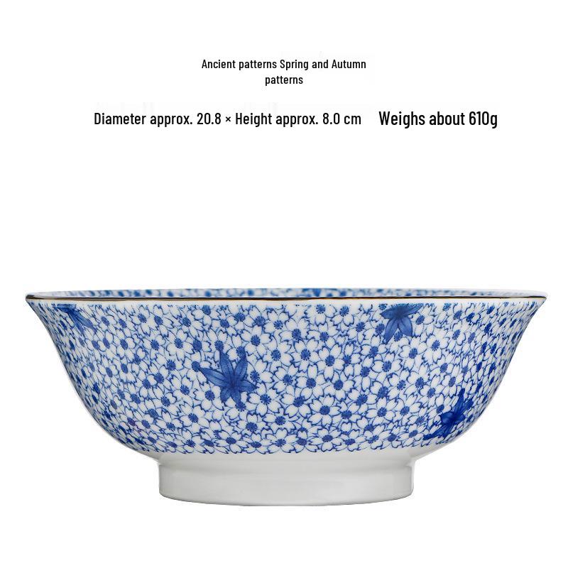 Blue & White High-Foot Mino Ware Ramen Bowl: Japanese Porcelain Soup & Pasta Bowl