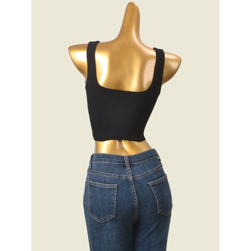Foreign Trade Original Order Square Collar Vest Fashion Wind Black Bandage Silm Short Knitting Midriff-Baring Top Accessible Luxury Card