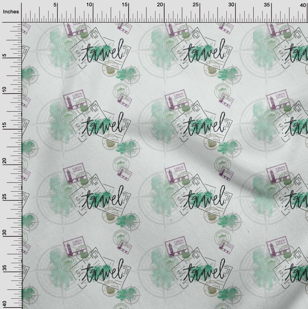 oneOone Cotton Flex Mint Green Fabric Stamps & Direction Compass Travel Diy Clothing Quilting Fabric Print Fabric By Yard 40 Inch