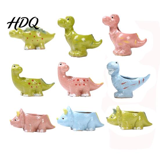 Creative Ceramic Planter for Desk Dinosaur Planter Cartoon Flower Pot with Drainage Hole Cute Small Succulents Windowsill Dino Plant Succulents,