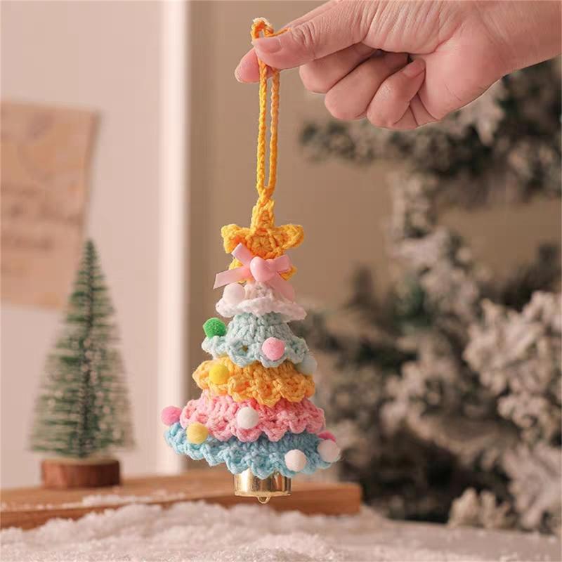 Christmas Car Hanging Ornament Hand Knitted Christmas Tree Shape Hanging Decoration For Bedroom Door Vehicles Interiors