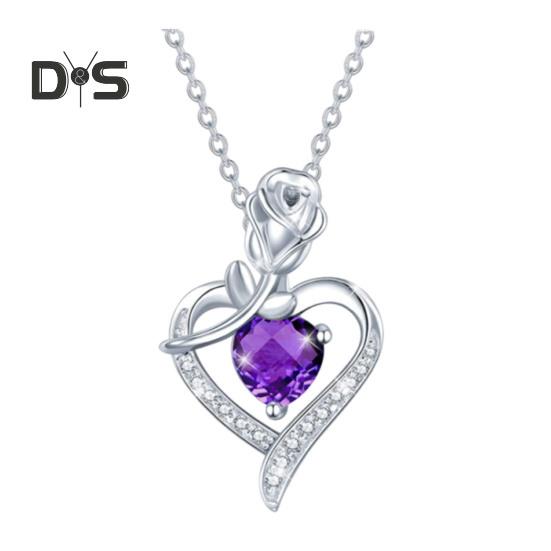 

Ожерелье с подвеской «Любовь» для женщин, ожерелье из сплава, кулон в форме сердца с розой и стразами, ювелирное украшение для мамы, жены, подарок на годовщину ко Дню матери фиолетовый