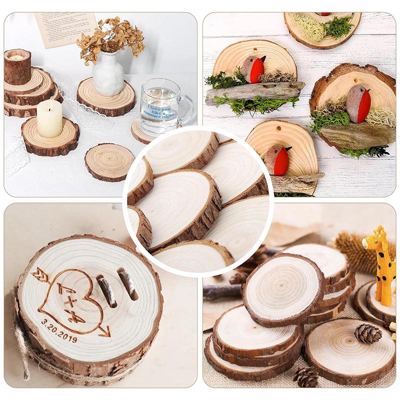 Round Wood Slices for DIY Projects and Decorations - Handmade with Growth Rings, Ideal for Painting and Photo Props