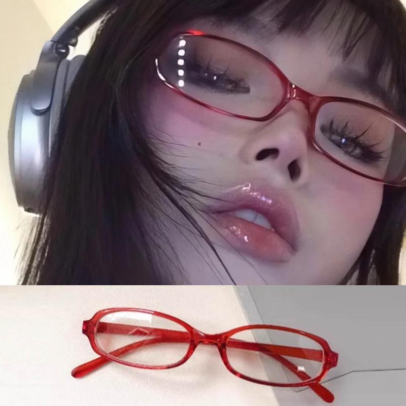 

Y2K Square Frame Glasses Retro Small Oval Eyewear Womne Girls Fashion Vintage Eye Glasses Photography Eye Decorative красный