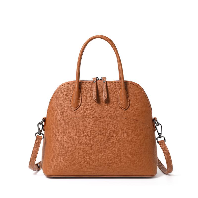 Textured Leather Dome Satchel: Dual - Handle Design