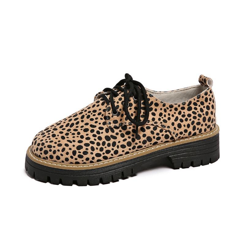 New Large-sized Casual Lofu Shoes with A Front Lace-up, Thick Heel and Round Toe for Women