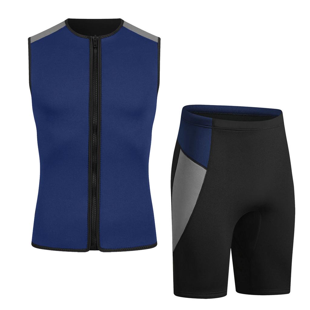 3mm Neopren Våddragt Shorts Vest Sæt Dykning Snorkling Surfing Termisk Badedragt til Mænd Kvinder Grå Shorts + Mørkeblå