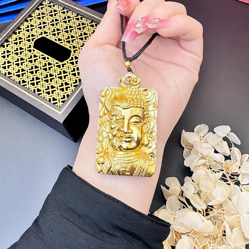 Buddha Head Ksitigarbha Black Rope Half Face Square Brand Men and Women National Fashion Necklace Pendant