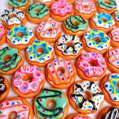 Mini Bebek Evi Dekorasyon DIY Ekmek 40/50 Yiyecek, Parça, Aksesuar Seti, Reçine, El Yapımı, Donutlar, Çikolata, (Büyük Donutlar)