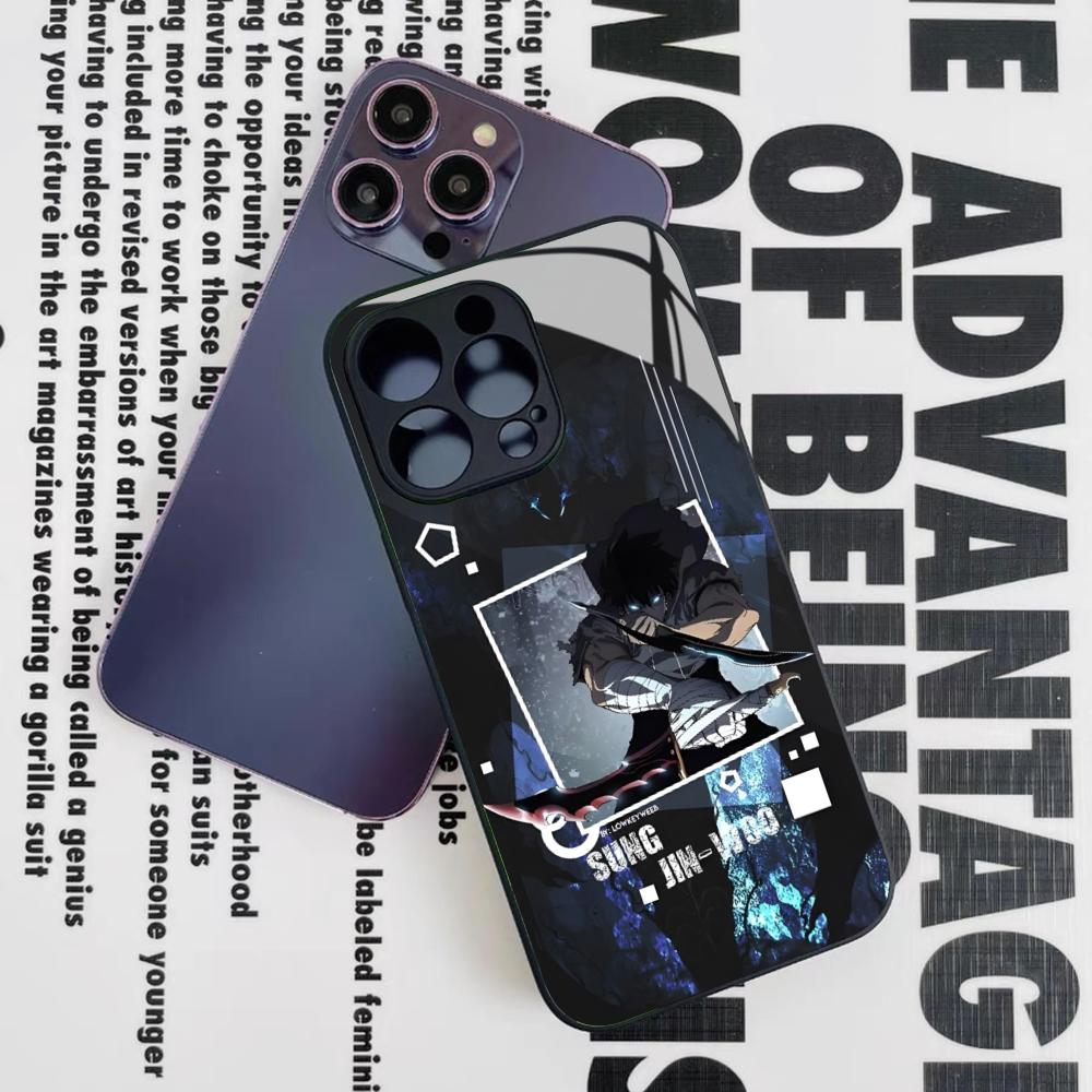 

Anime S-Solos L-Levelings Phone Case for Iphone 16 15 14 12 11 13 Pro Max Mini 8 X Xr Xs Puls Black Glass Cover iPhone13 Pro