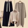 Women's Autumn 2024 Three-Piece Set: Mid-Length Cardigan Jacket, High-Neck Sweater, and Slim Wide-Leg Pants