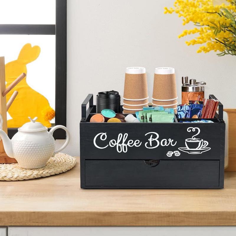 Wooden Coffee Rack Stylish Tea Shop Organizer Cup Holder Lid Holder Beverage Station Organizer Coffee Bar Accessories