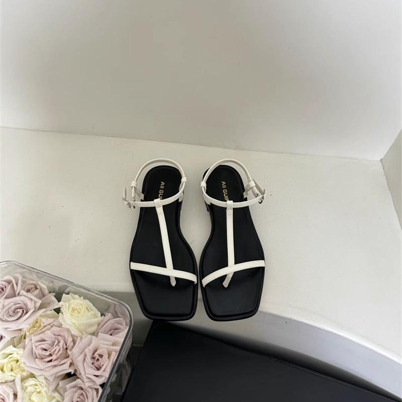 Ali guifei French toe thick heel sandals women 2025 new square head simple strap cross fairy sandals