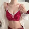 Polka dots, less flowers, light gathering, soft support bra, no steel ring, double breasts, anti-sagging bra, sweet wind