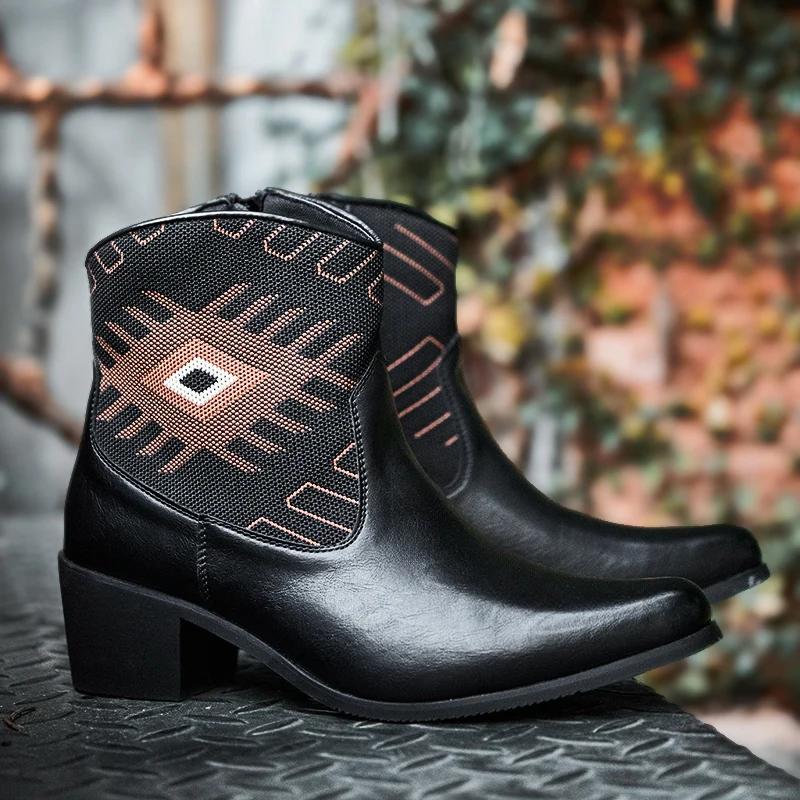 Trendy Embroidered Pull On Cowboy For Men with Wide Square Toe Western Retro Boot Durable Classic for Adult Men