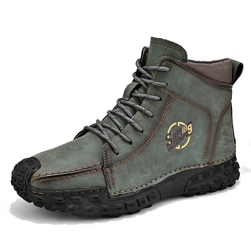 2025 New Large Size Men's Shoes Hand-sewn Medium and High Top Casual Shoes Leather Flat Bottom Outdoor Tooling Boots