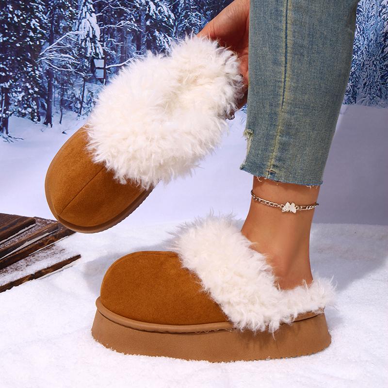 Fashion 2025 New Thick Sole Fluffy Slippers Women Outdoor Non Slip Warm Winter Slippers Woman Comfortable Slip On Cotton Shoes Female