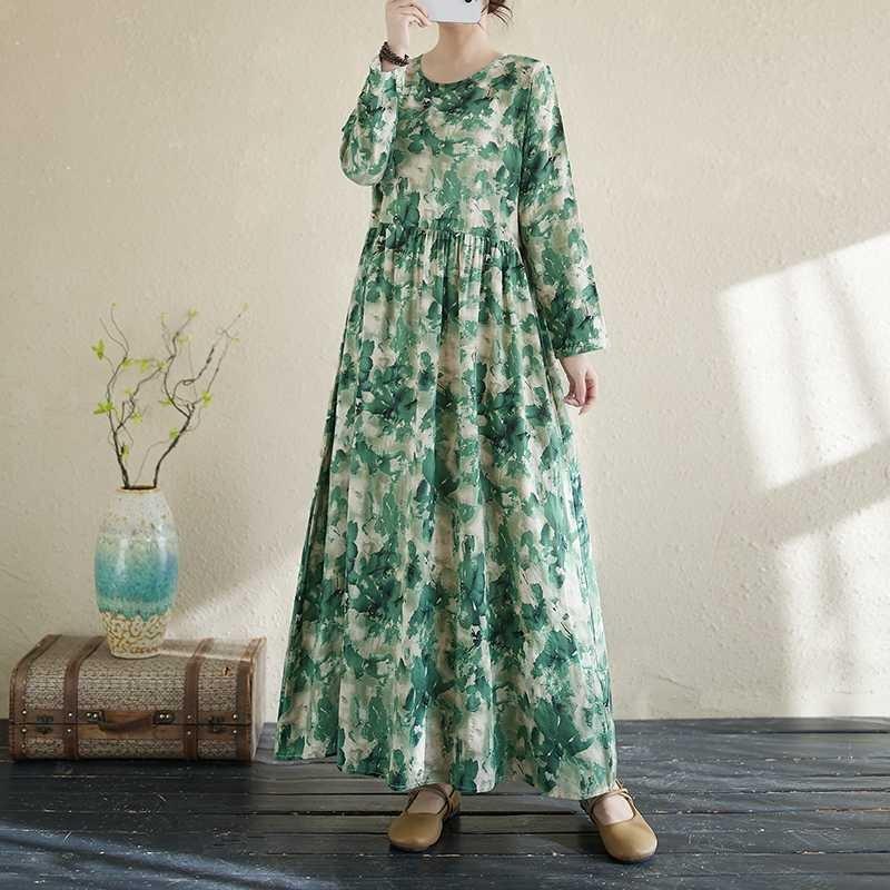 2025 New Floral Vacation Style Travel Round Neck Vintage Dresses