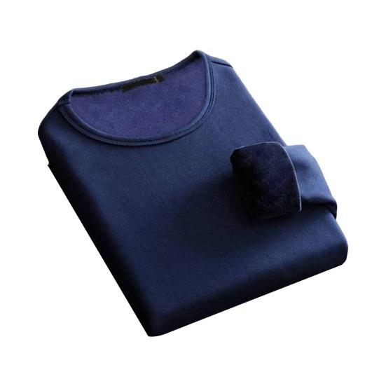 Autumn Winter Men Bottoming Top Slim Fit Thick Plush O Neck Pullover Stretchy Long Sleeves Pure