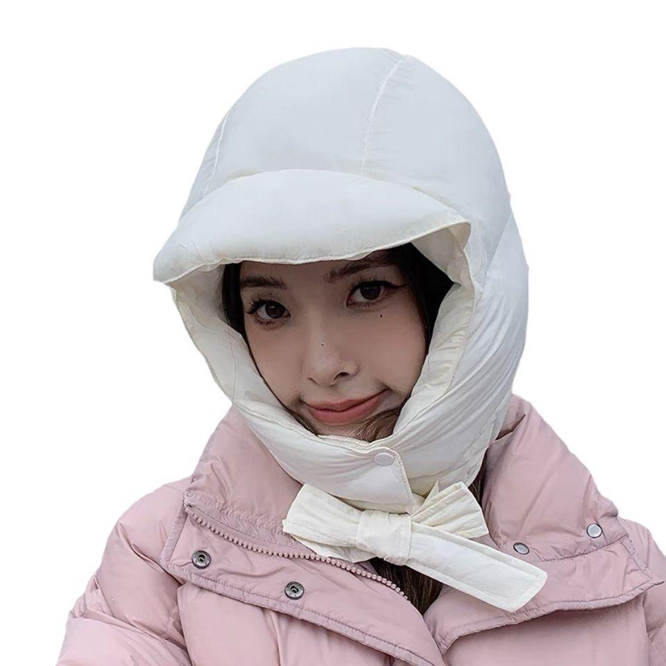 Rain and Snow-proof Down Hat for Women and Men, Suitable for Riding Electric Bikes In Autumn and Winter, with Added Fleece Lining, Thickened for