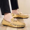 New Men Loafers 2024 Gold Red Luxury Brand Fashion Designer Patent Leather Driving Footwear Mens Comfy Boat Casual Shoes for Men