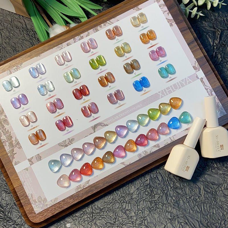 

2024 Набор гелей для дизайна ногтей «Кошачий глаз Мисс Минъи» со стеклянными бусинами и кристаллами