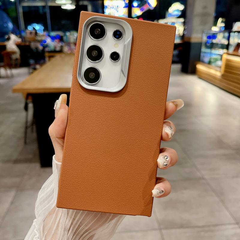 

Для Magsafe Magnetic Solid Color Phone Case для Samsung S25 S24 S22 Ultra Plus S23 S21 S20 Fe Leather Texture Square Противоударный тонкий TPU мягкий чехол Samsung S25 Ultra коричневый