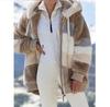 Autumn and Winter Warm Plush Patchwork Zipper Pocket Hooded Jacket for Women