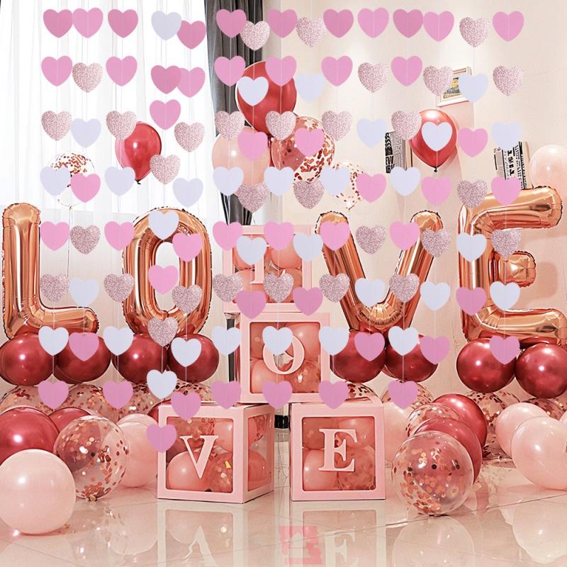 1Pcs 2M Red Heart Wreath DIY Valentine's Day Paper Heart Hanging Rope Wedding Anniversary Birthday Party Supplies Home Decoratio