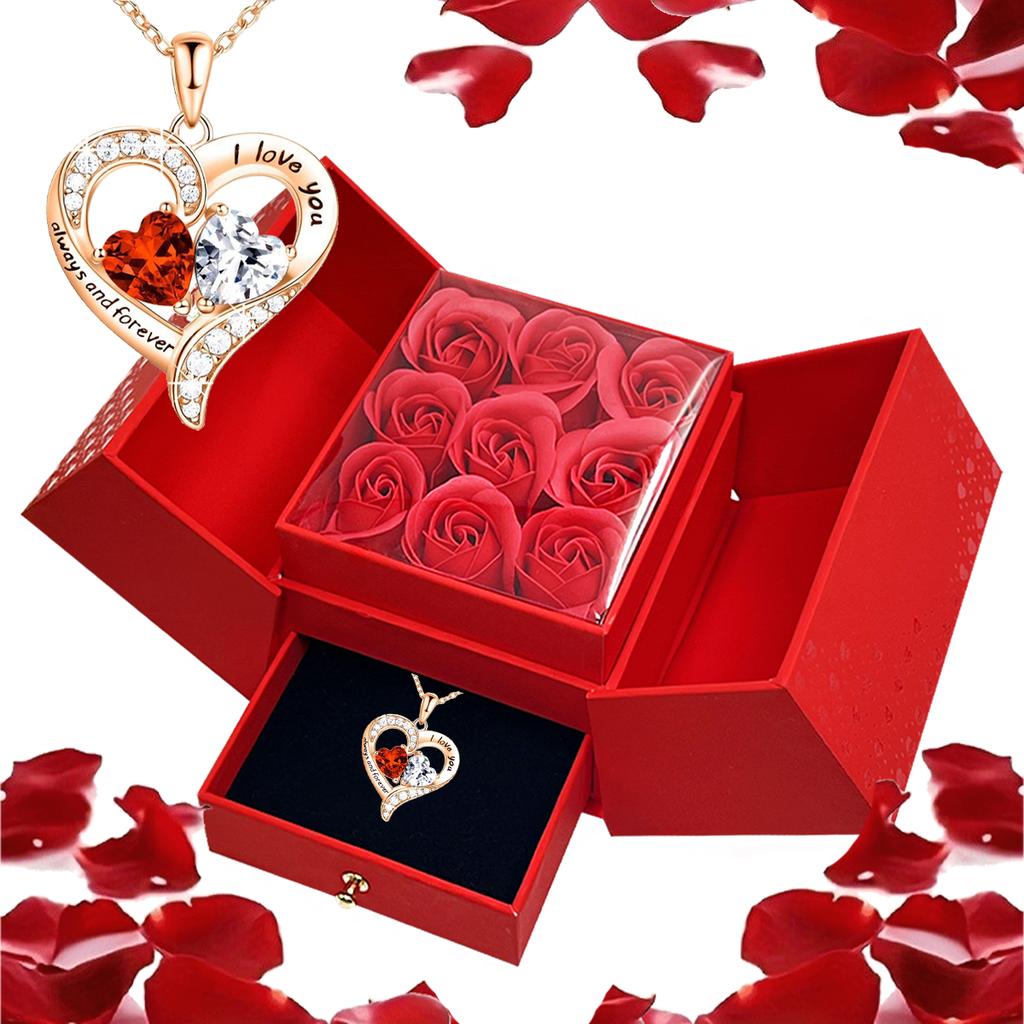 Luxury Heart-Shaped Necklace with Red Synthetic Zirconia Pendant,Romantic Gift for Mom,Birthday, Valentine'S Day, Wedding Party