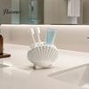 Moisture Proof Bathroom Container Shell Shape Toothbrush Holder for Countertop, 2 Compartments Waterproof Multi Compartment Storage Desktop Organizer,