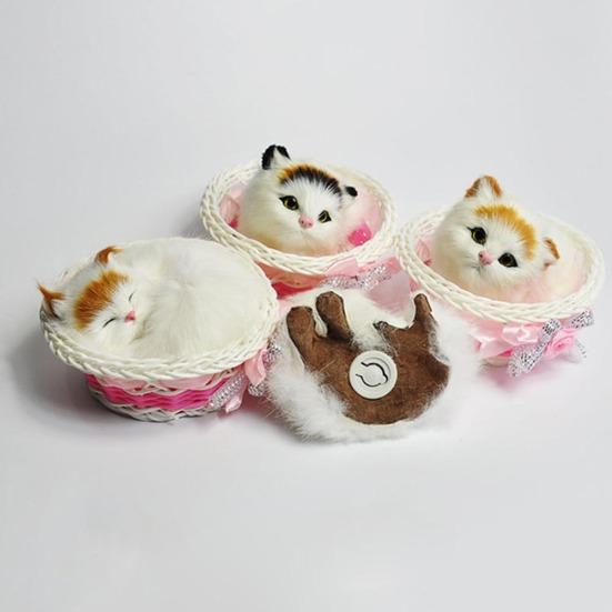 Lifelike Screaming Sound Cat in Basket Plush Doll Kids Toy Home Car Decoration