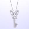 Silver Plated Butterfly Key Full CZ Pendant Necklace, Elegant Sparkling Cable Chain Necklace for Women
