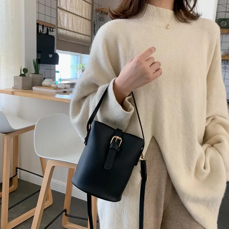 New Korean Tide Simple Retro Handheld Bucket Bag Hundreds of Sen Department Teenage Girls Shoulder Crossbody Small Bag