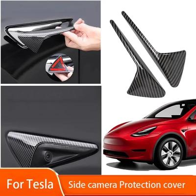 For Tesla Model 3/Y/X/S Side Camera Protection Cover Carbon Fiber Fender Trim Cover Car Modification Accessories Tesla 2017-2025