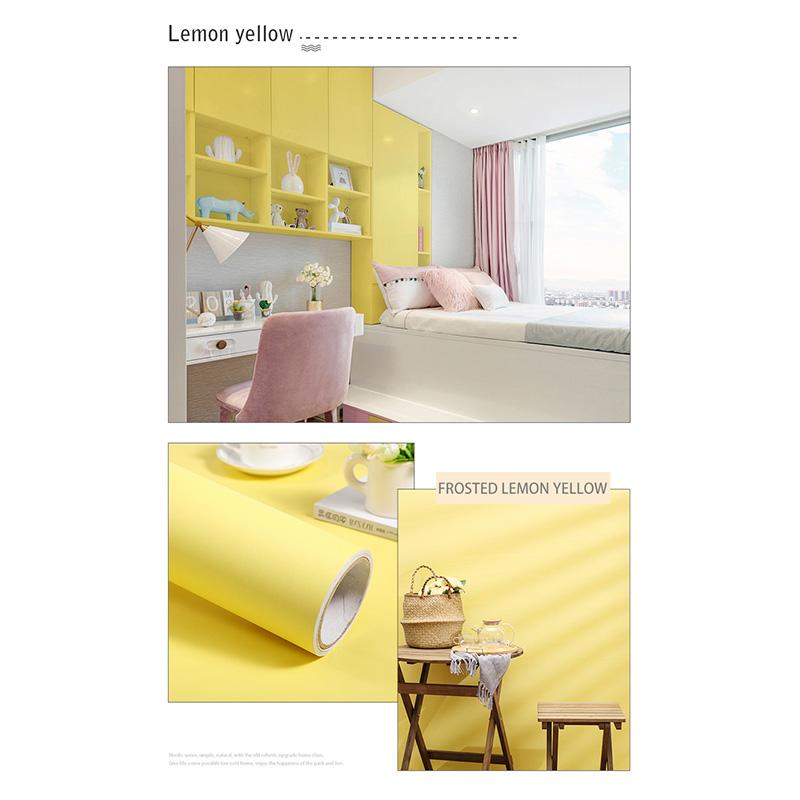 PVC Pure Color Matte Wallpaper Self-Adhesive Bedroom Waterproof Moistureproof Sticker Furniture Desktop Cabinet Renovation Film