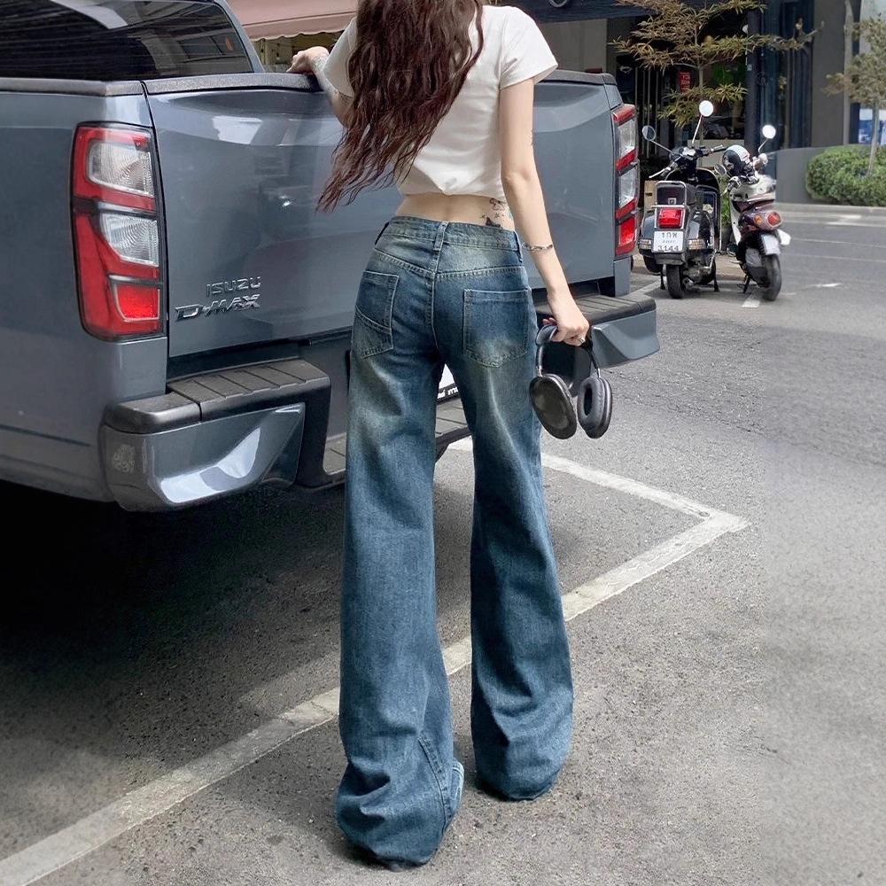 American Retro Low Waist Flare Jeans for Women - Summer 2025 Collection, Loose-Fitting, Straight Leg Design