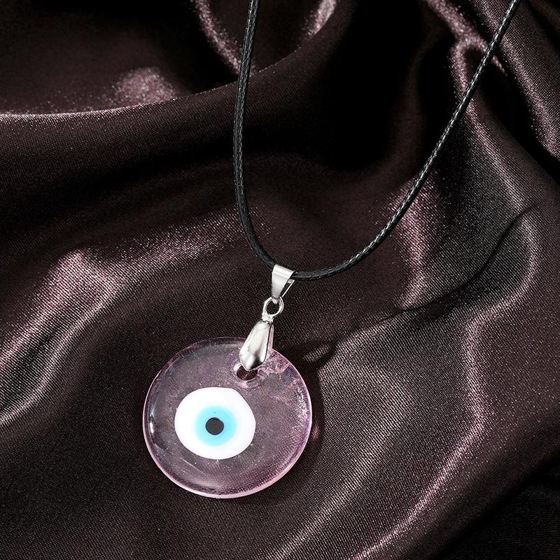 Color Glass Blue Evil Eyes Pendant Necklace Women Men Round Turkish Lucky Eye