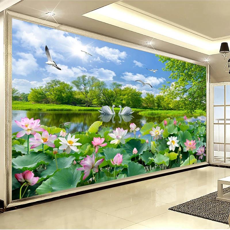 Fototapet Fototapet 3d Lacul Lebedelor Iaz Lotus Mural Living Tv Canapea Decor Tapet