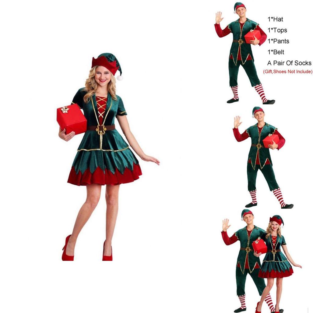 Men's And Women's Holiday Santa's Helper Costume With Soft Touch For Festive Cheer