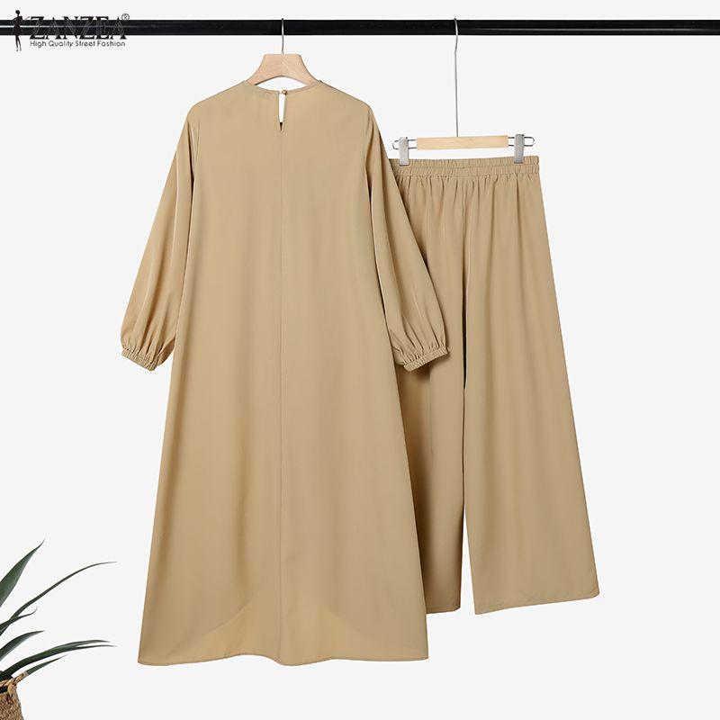 ZANZEA Women Elegant Long Blouse With Elastic Waist Long Pants Casual Two Piece Suit Sets