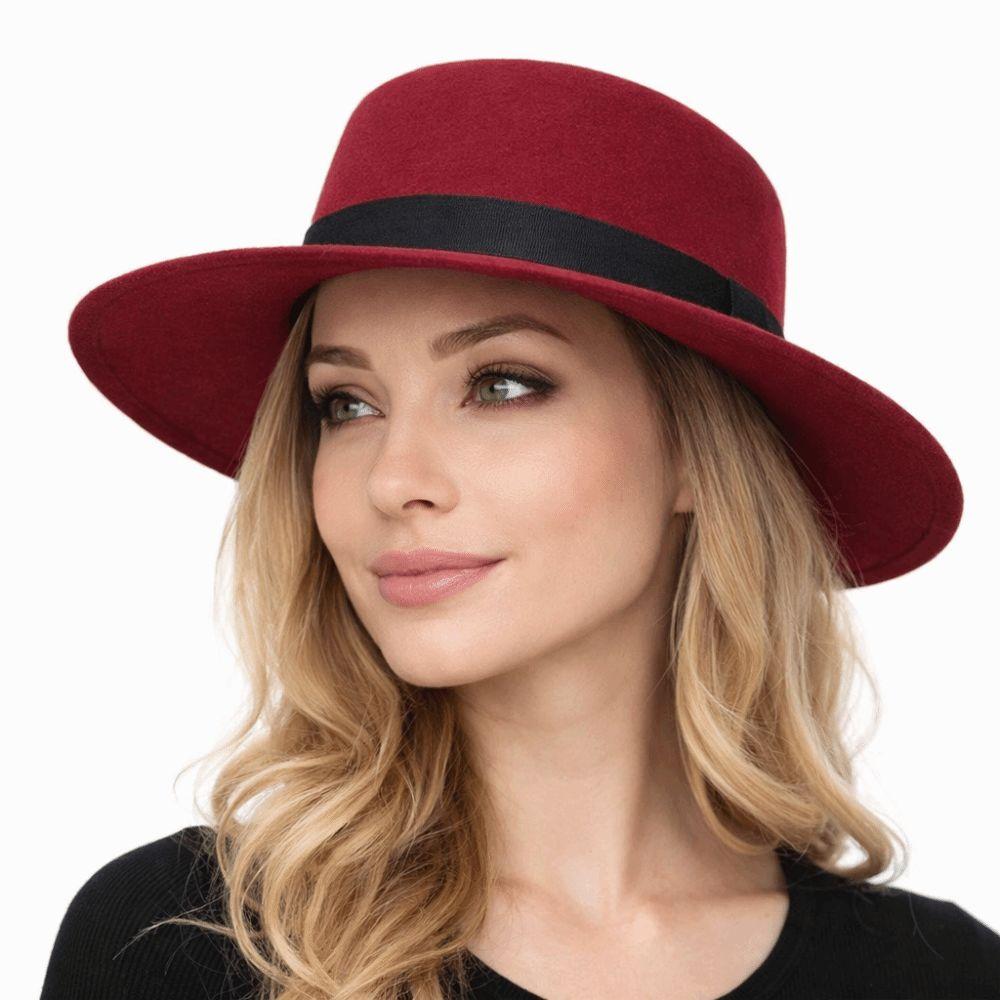 Solid Color Men's Felt Hat British Style Women Jazz Hat Woolen Flat Top Hat  Church Events