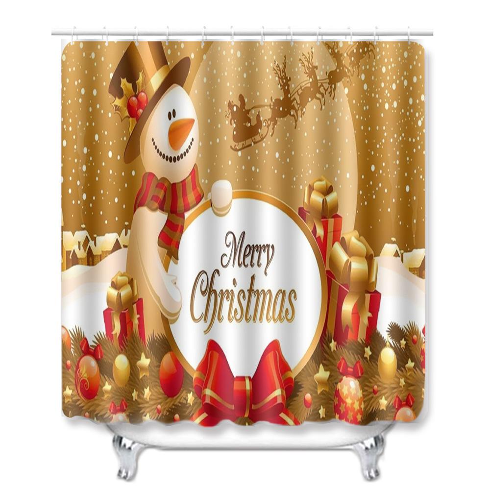 Christmas Shower Curtain Floor Mat Combination Four-Piece Set Bathroom Toilet Carpet Shower Room Mat Foot Mat