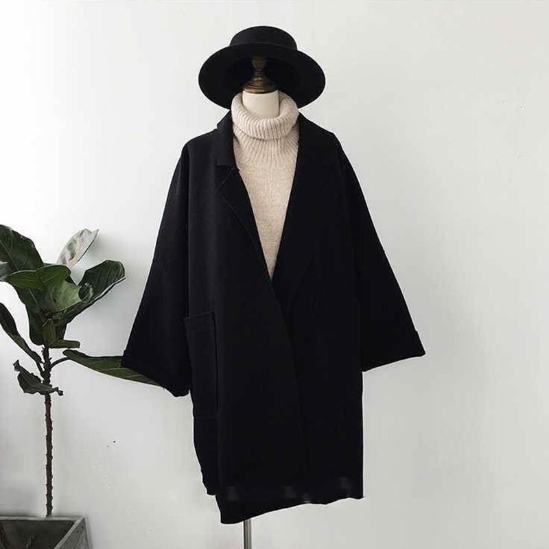 

Осенние и зимние модели. Свободный твидовый жакет оверсайз силуэта. Женская корейская версия тонкого твидового пальто большого размера средней длины. XXL чёрный