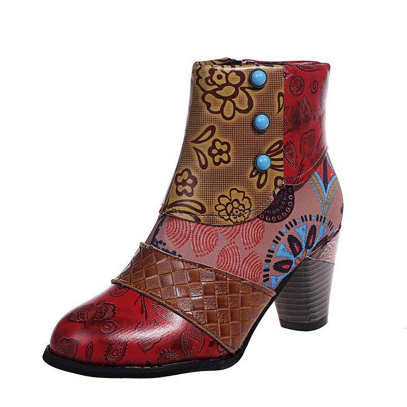 Stivaletti alla caviglia floreali chic per donna - Chiusura con cerniera laterale senza sforzo, comodo tacco spesso, versatili per tutte le occasioni