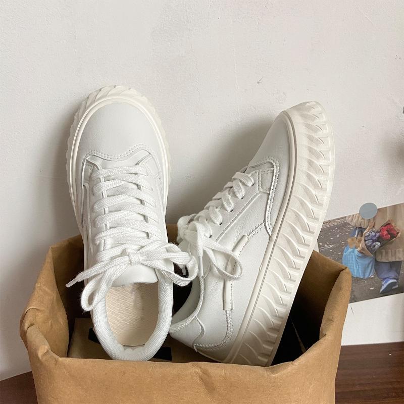 Platforminiai batai Rudens Moteriški Vulkanizuoti Batai Mada Baltos Odos Moteriški Stambūs Sportbačiai Suvarstomi Teniso Moteriški Batai Zapatos Mujer