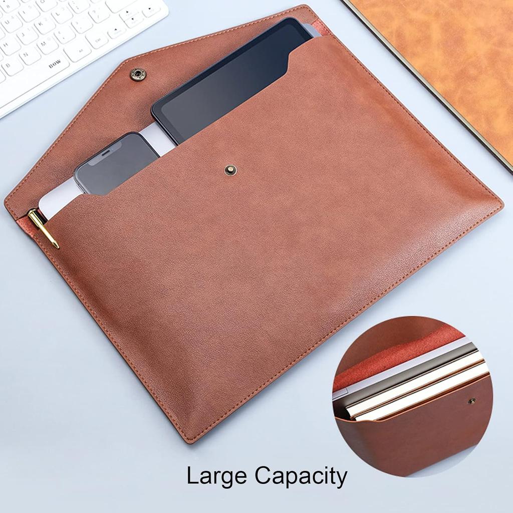 VANRA 1 Piece PU Leather File Folders A4 Document Holder File Envelope Waterproof Portfolio Filing File Organizer for Letter Size with Snap Button