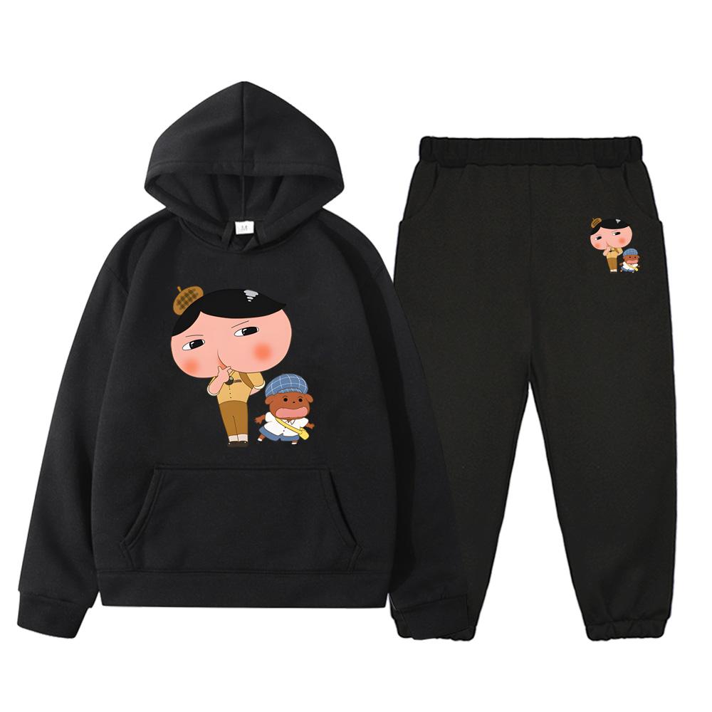 2pcs Butt Detective Cartoon Print High Quality Clothing Sets Autumn New Childrens Hoodies Sweatshirts Kids Loose Fleece Pullover
